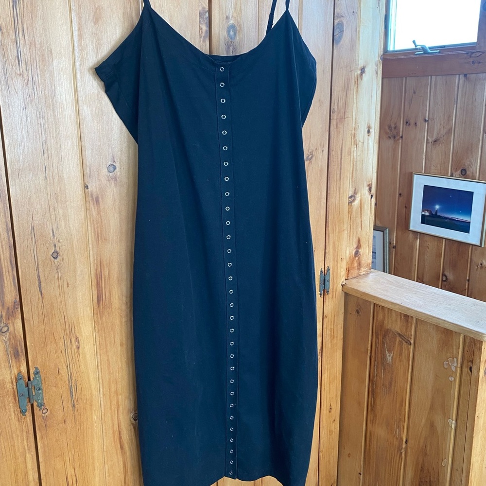 Button look black tank dress